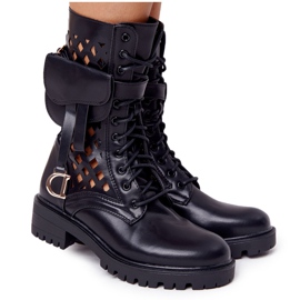 PS1 Ažurne crne čizme s bubrežnom rock zvijezdom crna