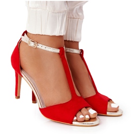 S.Barski Sandale na Szpilcu S. Bararski 280-58 Crveno-zlato crvena zlatni