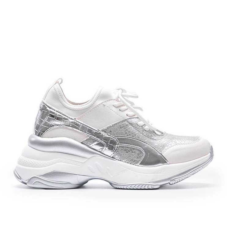 Bijele i srebrne tenisice na debelom Lea potplatu bijela