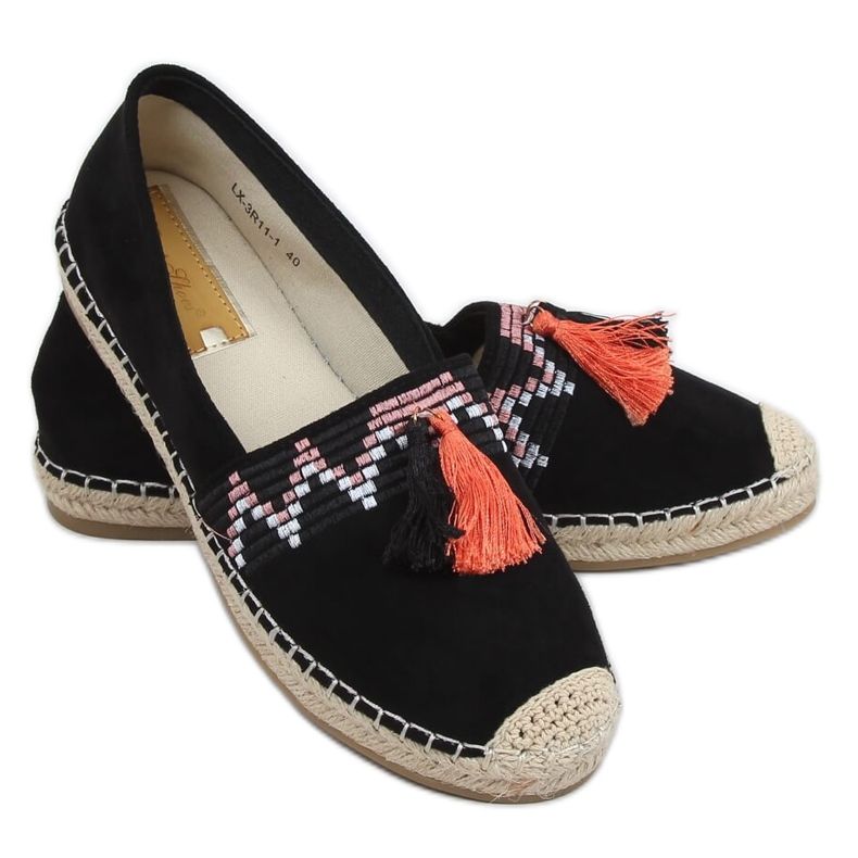 Crne boho espadrile s resama LX-3R11 Crna crno