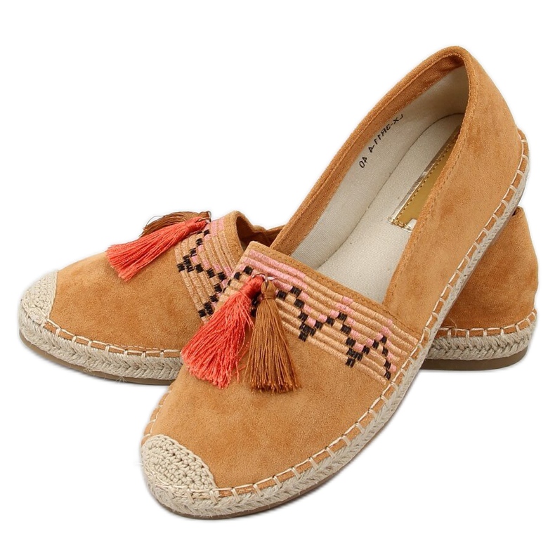 Boho espadrile s rubom od deva LX-3R11 Camel smeđa raznobojna