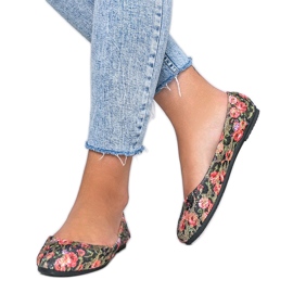 Sjajne crne balerinke s cvijećem Luz crno