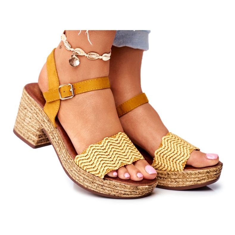 EVE Žute Fobi ženske sandale na visoku petu bež žuta boja