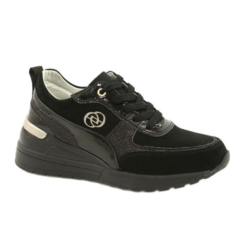 Evento Kožne ženske tenisice na wedge 21PB08-3954 crne crno