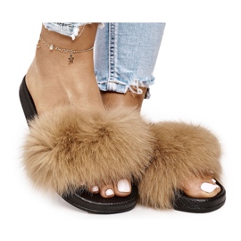 SEA Ženske papuče s krznom Camel Belmondo smeđa crno