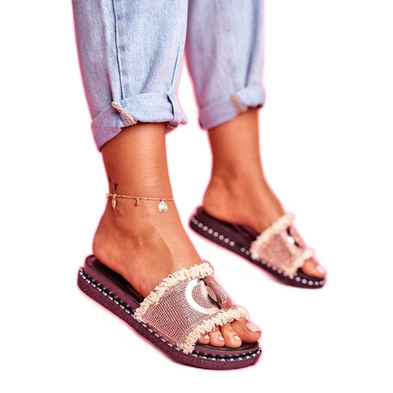 PS1 Papuče s kristalima na platformi Pink Gold Candy Man ružičasta zlatna