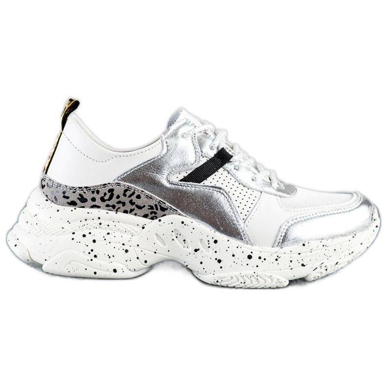 Goodin Kožne tenisice sa umetcima od srebra bijela siva raznobojna