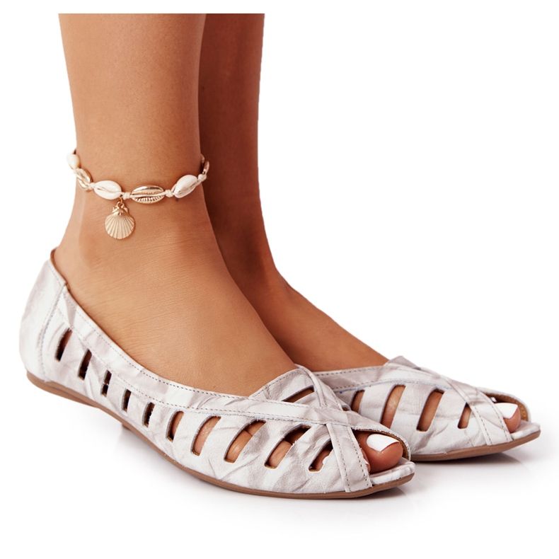 Maciejka Bež-sive kožne balerinke 04506-04 siva