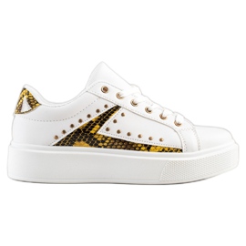 SHELOVET Bijele tenisice na platformi bijela crna žuta boja