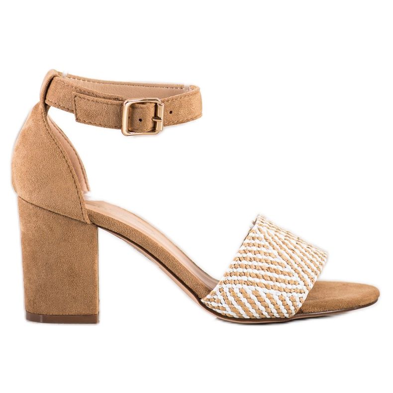 Evento Pletene sandale na visoku petu bež