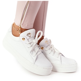 Ženske kožne tenisice na platformi bijele Nicole 2645 bijela zlatna