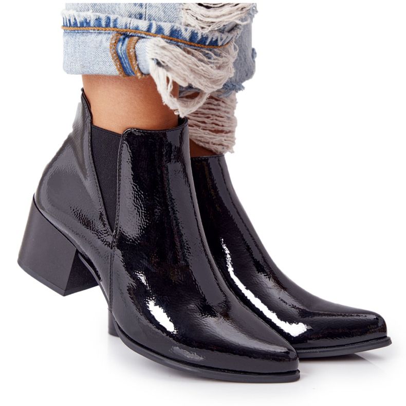 Lakirane čizme na visoku petu Sergio Leone BT153 crne crno