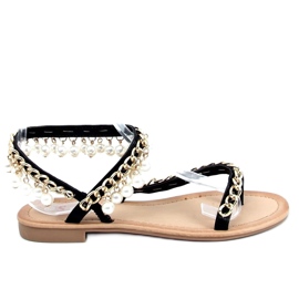 Crne japanke s biserima JH186P Crna zlatni