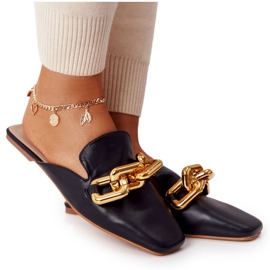 PS1 Crne papuče Call On Me s gornjim dijelovima i lancem crna zlatni