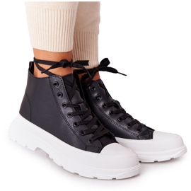 Ženske crne kožne tenisice Trissy na velikom potplatu crna