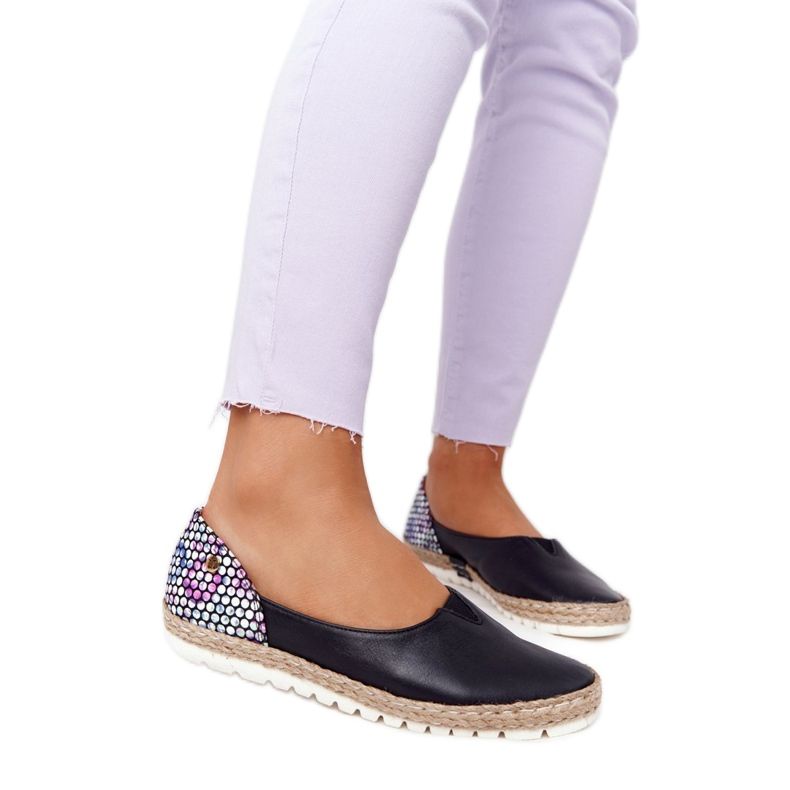 Maciejka 05056-01 Balerine od crne kože crno raznobojna