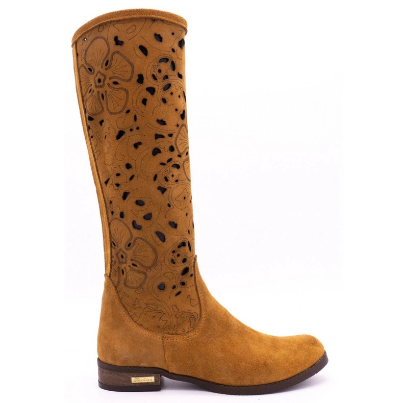 Olivier Ženske ažurne čizme Crveno cvijeće smeđa