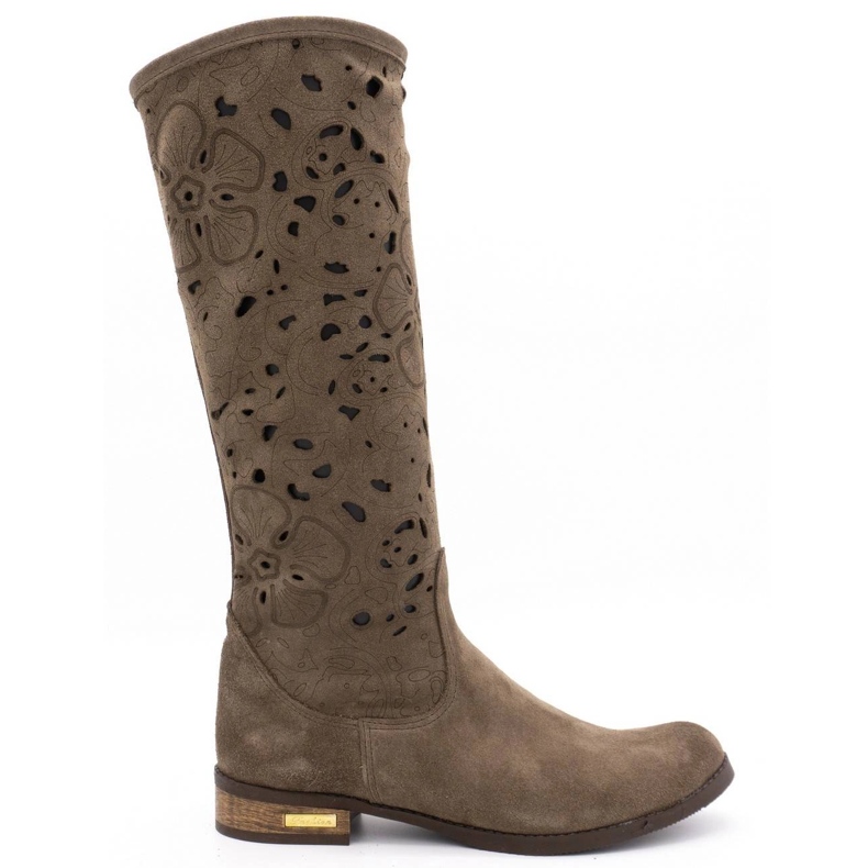 Olivier Ženske ažurne čizme Cvijeće smeđe smeđa