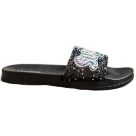 SHELOVET Super papuče sa šljokicama crna