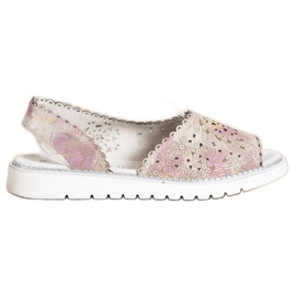 SHELOVET Udobne kožne sandale bež ružičasta zlatni