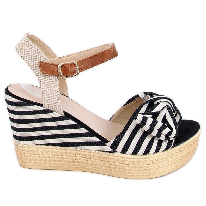 Crne sandale na crni prugasti klin A89907 Crna bež smeđa crno