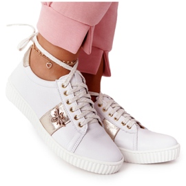 Lewski Shoes Ženske kožne tenisice Lewski Cipele 2786-0 Bijela i zlatna zlatni