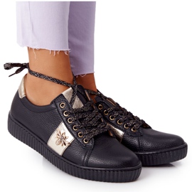 Lewski Shoes Ženske kožne tenisice Lewski Cipele 2786-0 Crno-zlatne crna zlatni