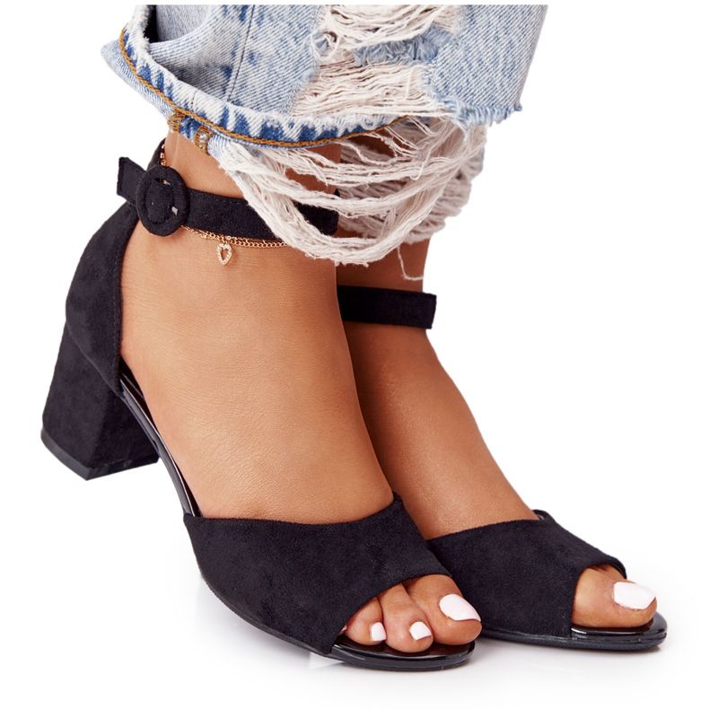 Suede Sandale na visoku petu Vinceza 21-20100 Crna crno