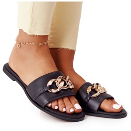 Kožne papuče s lancem Nicole 2652 Crne crna