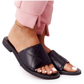 Kožne papuče s prošivenim Nicole 2650 crne crna