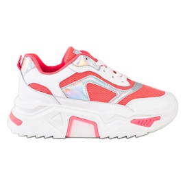 SHELOVET Tenisice na platformi s mrežom bijela crvena