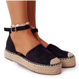 MSMG Espadrile na platformi od slame Black Bali crna