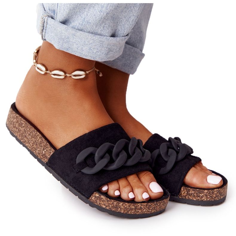 MSMG Crne Makayla antilop papuče na potplatu od pluta crno