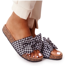 MSMG Papuče na potplatu od pluta s Amara kariranom mašnom bijela crna