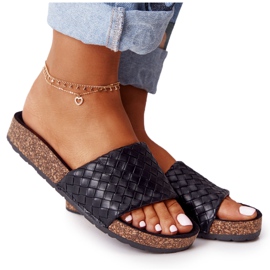 MSMG Crne kožne papuče Catalina na potplatu od pluta crna