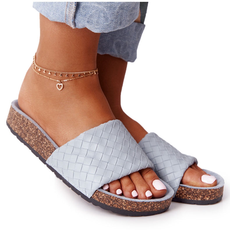 MSMG Plave kožne papuče Catalina na potplatu od pluta plava