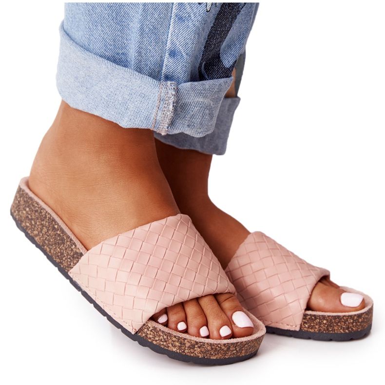 MSMG Kožne papuče na potplatu od pluta Svjetlo ružičasta Catalina