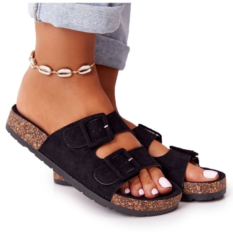 MSMG Crne Jennifer antilop papuče na potplatu od pluta crno