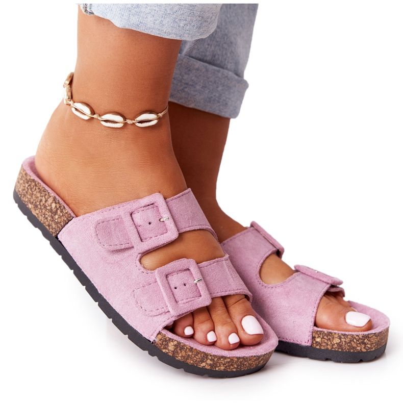 MSMG Papuče od antilopa na plutenom potplatu svjetlo ljubičaste Jennifer ljubičasta