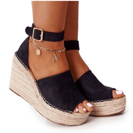 MSMG Crne Makenna sandale na klin s pletenicama crna