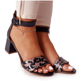 Kožne sandale na visoku petu Maciejka 04141-46 Crno-zlatno