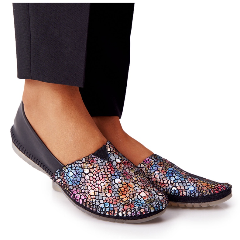 Ženska koža Maciejka 01930-87 Crne balerinke crno raznobojna