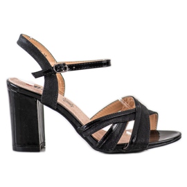 SHELOVET Sandale sa štiklama sa šljokicama crna