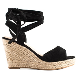 Sabatina Vezane sandale na klin crna