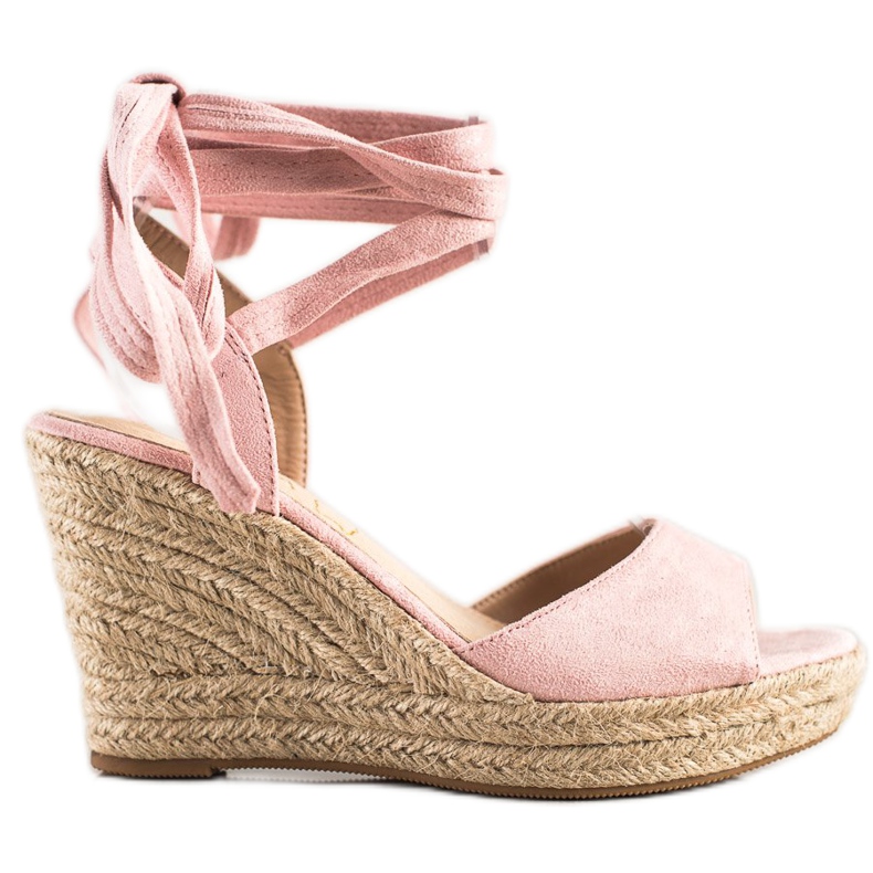 Sabatina Vezane sandale na klin ružičasta