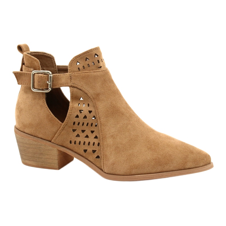 FB1 Ženske čizme na kopču od antilopa na visokoj peti Camel Esen smeđa