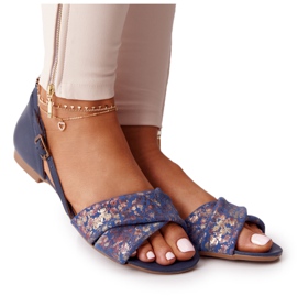 Kožne sandale s cvijećem Maciejka 04614-43 Mornarsko plava tamnoplava zlatni
