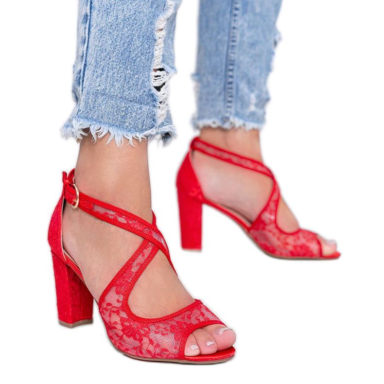 Sandale od crvene čipke na stupu Beth crvena