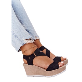 Kožne sandale na klin Big Star FF276016 Crna