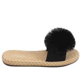 Crne S-410 Crne papuče s pompom crna